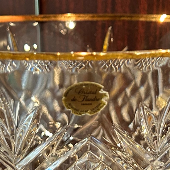 Gorgeous Vintage Cristal de Flandre France Gold Rim Crystal Bowl 8.88" Diameter - Picture 3 of 12